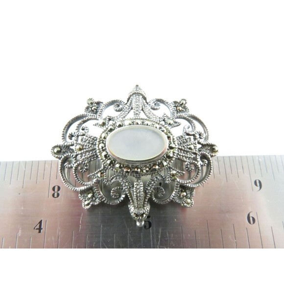 Lovely Sterling Marcasite Mother of Pearl Burst Brooch by Silver Unlimited - Picture 8 of 8